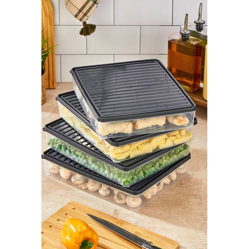 Casa si Gradina - Bucatarie si vesela - Organizare si depozitare bucatarie - Cutii alimentare - Set cutii depozitare, Hermia, plastic, antracit, 27.5x5x22.5 cm, 4 bucati - Infinity.ro