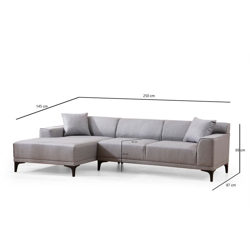 Casa si Gradina - Mobilier - Canapele si coltare - Coltare - Coltar, Hanah Home, lemn de fag si pal, gri deschis, 145x250x77 cm - Infinity.ro