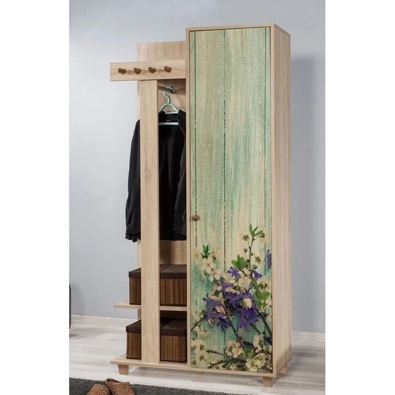 Casa si Gradina - Mobilier - Organizare si depozitare - Cuiere - Cuier hol, Hanah Home, pal melaminat, stejar sonoma, 90x36x192 cm - Infinity.ro