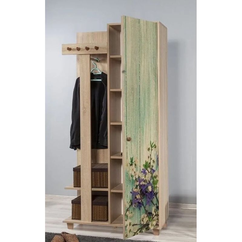 Casa si Gradina - Mobilier - Organizare si depozitare - Cuiere - Cuier hol, Hanah Home, pal melaminat, stejar sonoma, 90x36x192 cm - Infinity.ro