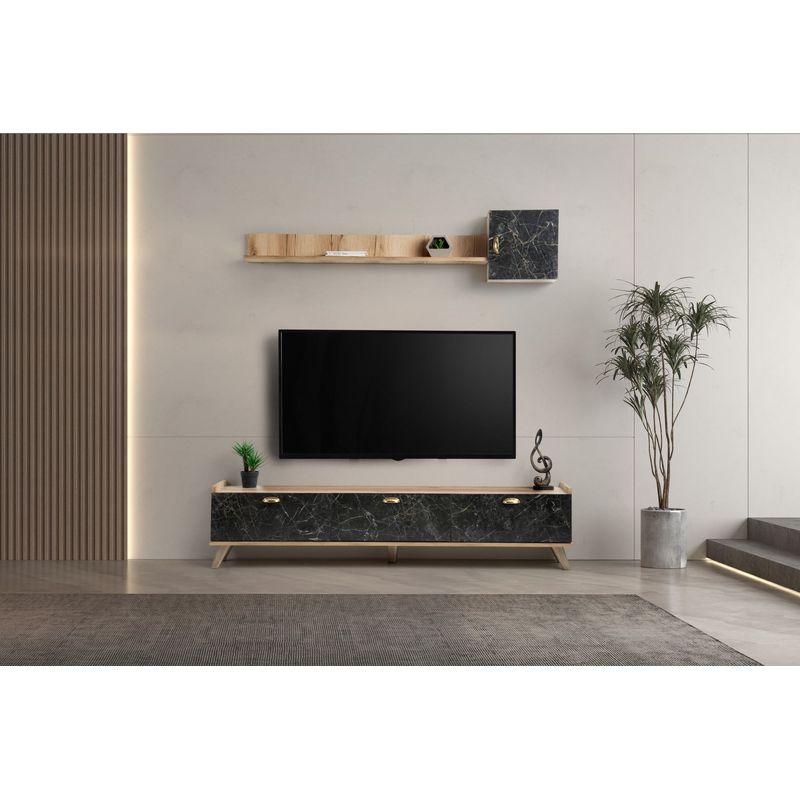Casa si Gradina - Mobilier - Comode si corpuri - Console - Unitate tv, Hanah Home, pal melaminat, stejar marmura, 178x34.6x44.8 cm - Infinity.ro