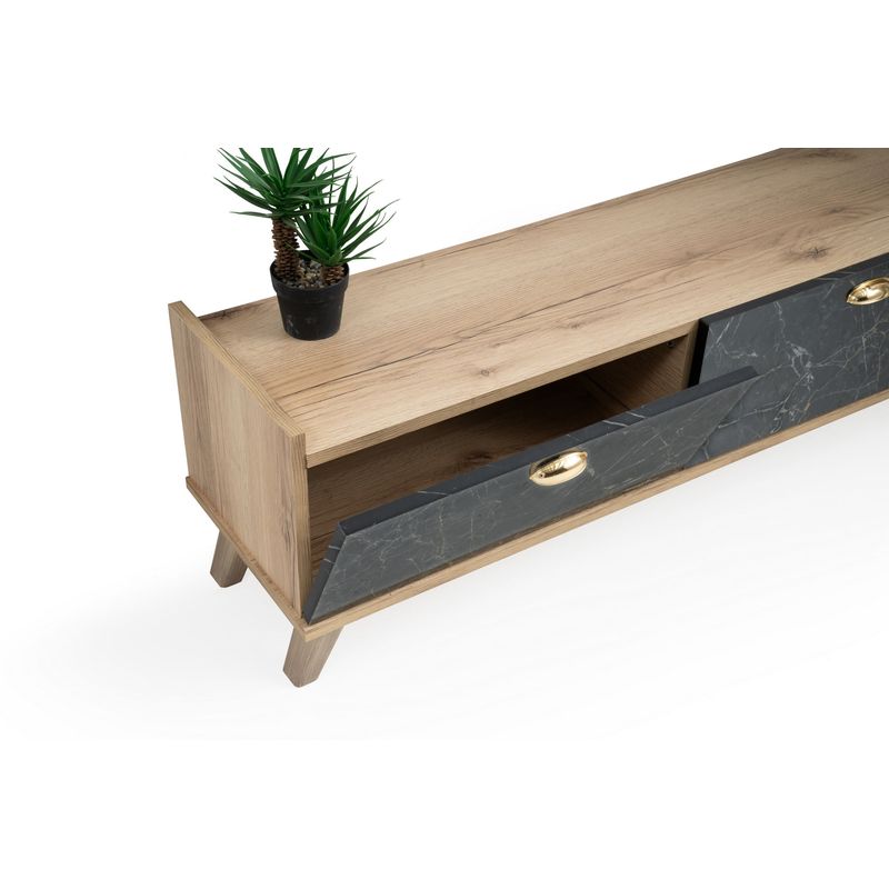 Casa si Gradina - Mobilier - Comode si corpuri - Console - Unitate tv, Hanah Home, pal melaminat, stejar marmura, 178x34.6x44.8 cm - Infinity.ro