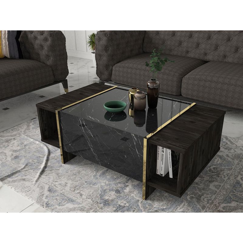 Casa si Gradina - Mobilier - Mese si birouri - Masute de cafea - Masuta de cafea, Hanah Home, pal melaminat, negru auriu, 103.8x60x37.3 cm - Infinity.ro