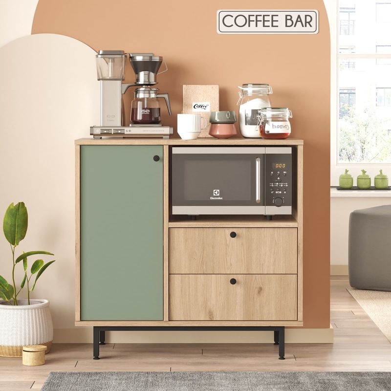 Casa si Gradina - Mobilier - Comode si corpuri - Corpuri bucatarie - Dulap multifunctional, Hanah Home, pal melaminat, stejar si verde, 88x35.5x85 cm - Infinity.ro