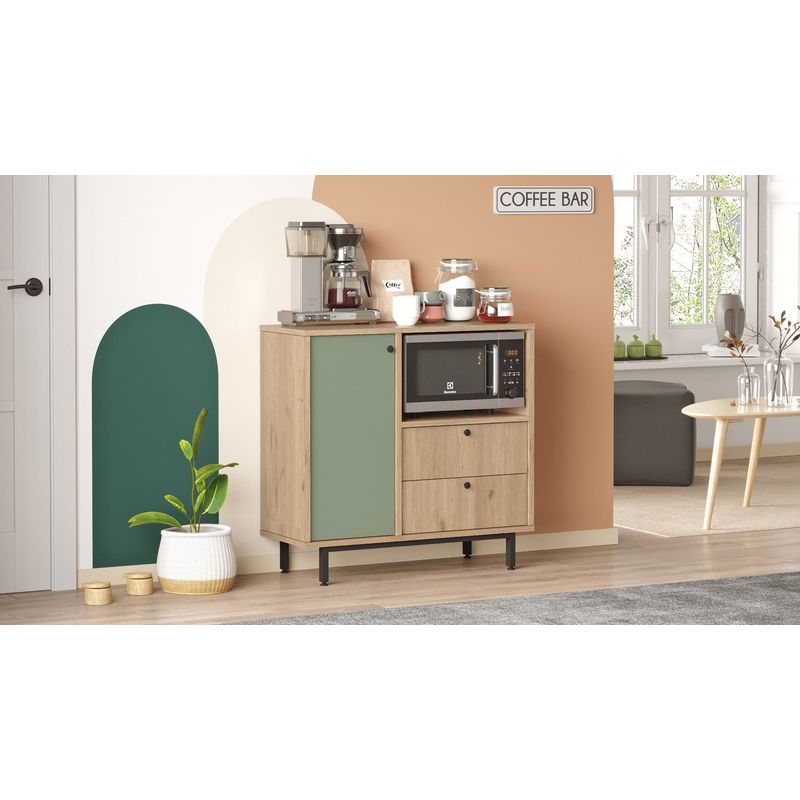 Casa si Gradina - Mobilier - Comode si corpuri - Corpuri bucatarie - Dulap multifunctional, Hanah Home, pal melaminat, stejar si verde, 88x35.5x85 cm - Infinity.ro