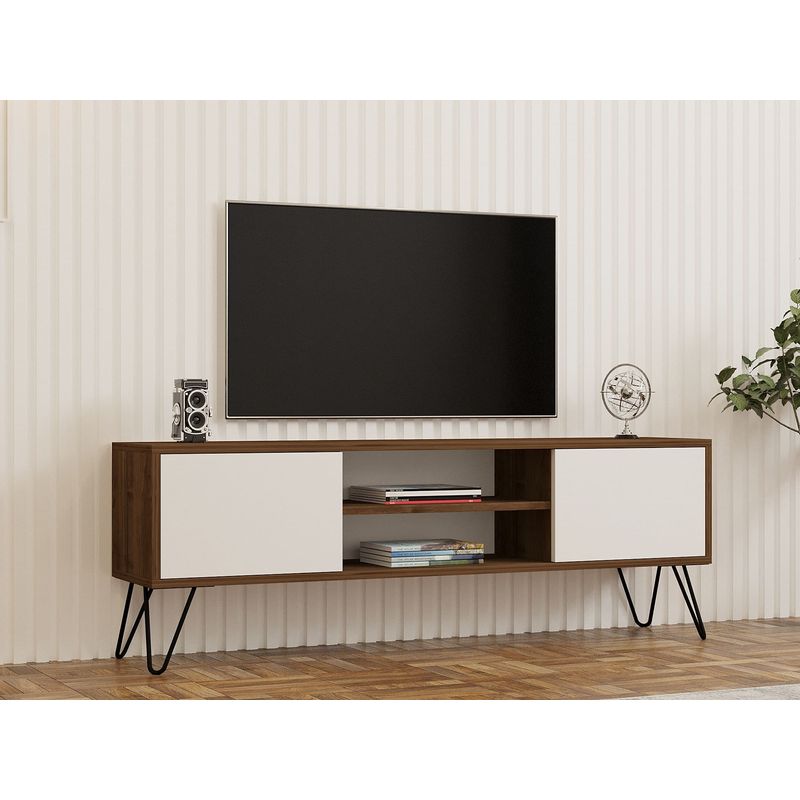 Casa si Gradina - Mobilier - Comode si corpuri - Comode - Comoda tv, Hanah Home, pal melaminat, nuc si alb, 140x50x30 cm - Infinity.ro