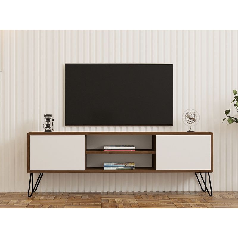 Casa si Gradina - Mobilier - Comode si corpuri - Comode - Comoda tv, Hanah Home, pal melaminat, nuc si alb, 140x50x30 cm - Infinity.ro
