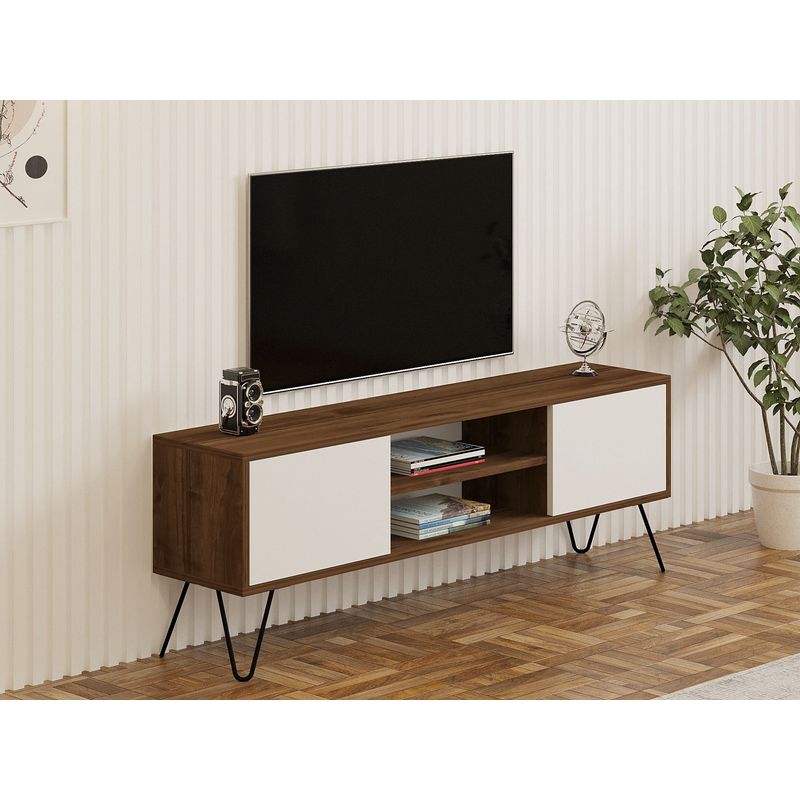 Casa si Gradina - Mobilier - Comode si corpuri - Comode - Comoda tv, Hanah Home, pal melaminat, nuc si alb, 140x50x30 cm - Infinity.ro