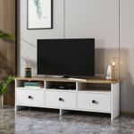 Casa si Gradina - Mobilier - Seturi de mobilier - Seturi living - Set mobilier living, Hanah Home, panou de particule melaminat, alb si stejar, 150x47x36 cm - Infinity.ro