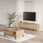 Casa si Gradina - Mobilier - Seturi de mobilier - Seturi living - Set mobilier living, Hanah Home, pal melaminat, stejar, picioare metalice, 956LCS2532 - Infinity.ro