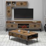 Casa si Gradina - Mobilier - Seturi de mobilier - Seturi living - Set mobilier living, Hanah Home, pal melaminat, nuc si albastru, 180x52x35 cm - Infinity.ro