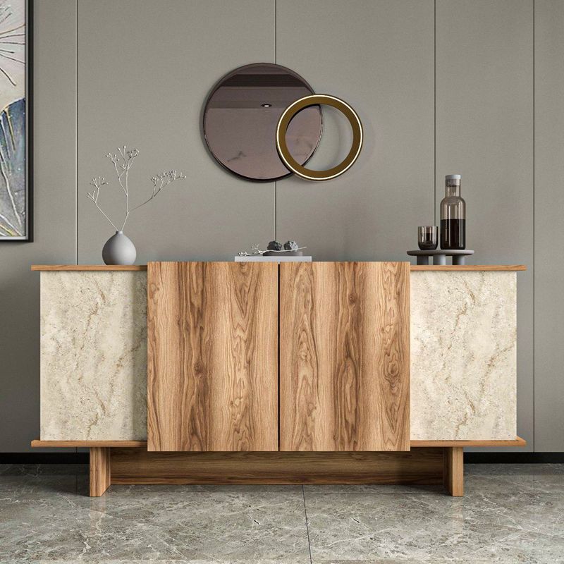 Casa si Gradina - Mobilier - Comode si corpuri - Console - Consola, Hanah Home, pal melaminat, travertin si nuc, 180x40x81 cm - Infinity.ro