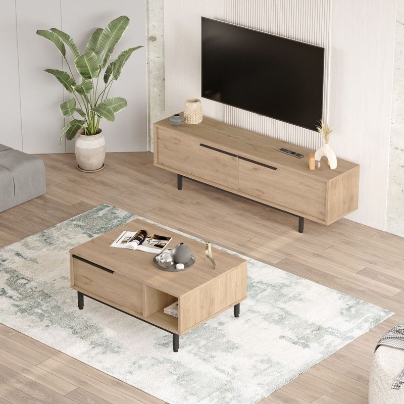 Casa si Gradina - Mobilier - Seturi de mobilier - Seturi living - Set mobilier living, Hanah Home, pal melaminat, stejar, picioare metalice, 956LCS2532 - Infinity.ro