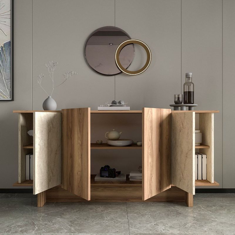 Casa si Gradina - Mobilier - Comode si corpuri - Console - Consola, Hanah Home, pal melaminat, travertin si nuc, 180x40x81 cm - Infinity.ro