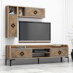 Casa si Gradina - Mobilier - Seturi de mobilier - Seturi living - Set mobilier living, Hanah Home, pal melaminat, nuc si albastru, 180x52x35 cm - Infinity.ro