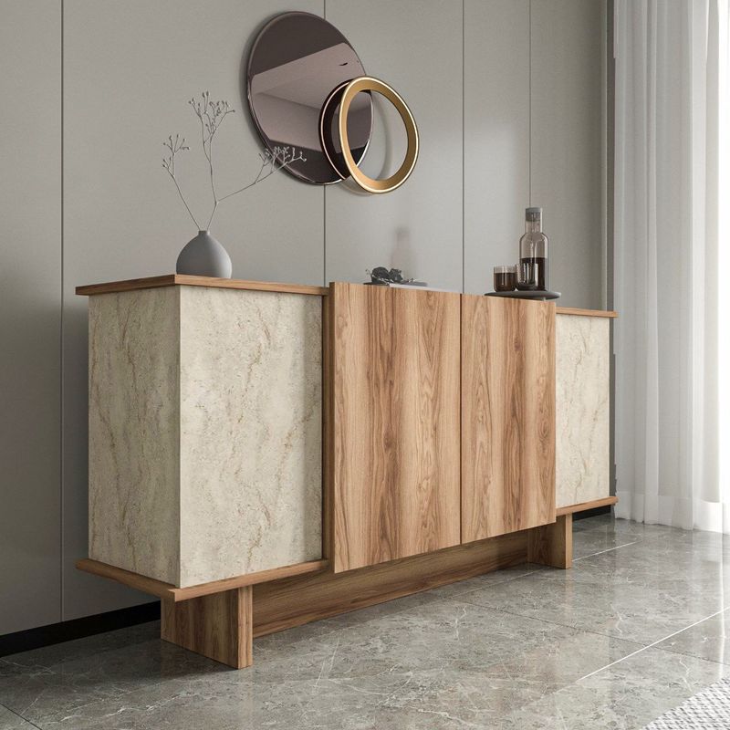 Casa si Gradina - Mobilier - Comode si corpuri - Console - Consola, Hanah Home, pal melaminat, travertin si nuc, 180x40x81 cm - Infinity.ro