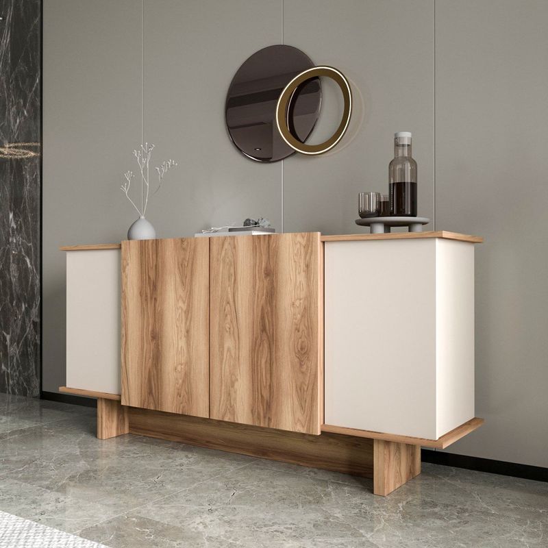 Casa si Gradina - Mobilier - Comode si corpuri - Console - Consola, Hanah Home, pal melaminat, nisip si nuc, 180x40x81 cm - Infinity.ro