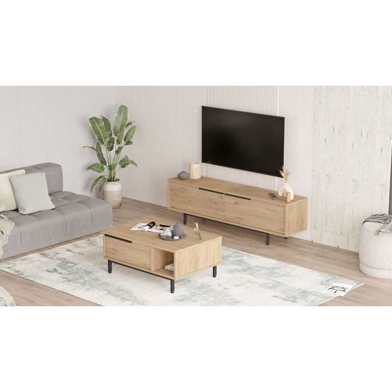 Casa si Gradina - Mobilier - Seturi de mobilier - Seturi living - Set mobilier living, Hanah Home, pal melaminat, stejar, picioare metalice, 956LCS2532 - Infinity.ro