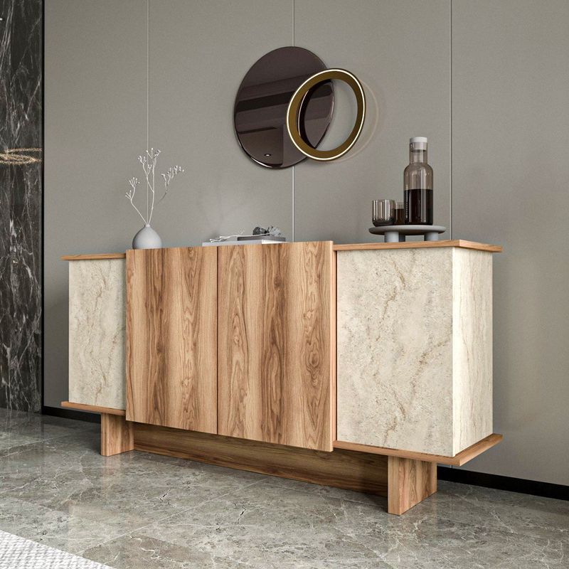 Casa si Gradina - Mobilier - Comode si corpuri - Console - Consola, Hanah Home, pal melaminat, travertin si nuc, 180x40x81 cm - Infinity.ro
