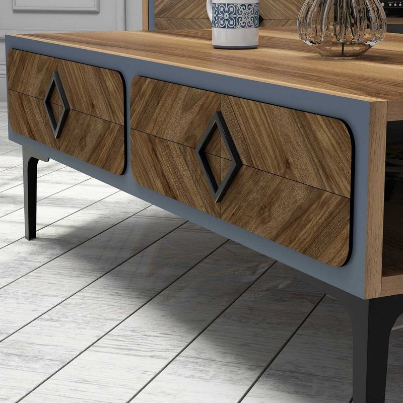 Casa si Gradina - Mobilier - Seturi de mobilier - Seturi living - Set mobilier living, Hanah Home, pal melaminat, nuc si albastru, 180x52x35 cm - Infinity.ro