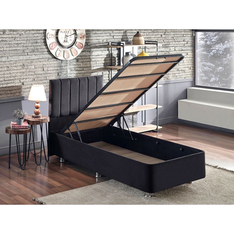 Casa si Gradina - Mobilier - Saltele si somiere - Somiere - Somiera cu tablie, Hanah Home, otel, stofa soho, negru, 120x200 cm - Infinity.ro