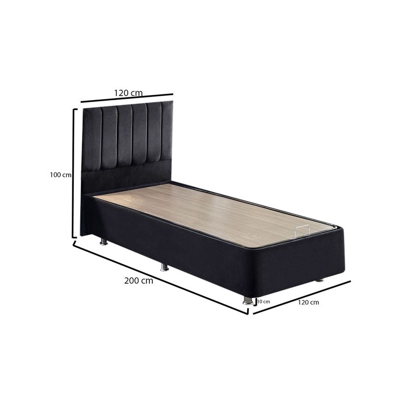 Casa si Gradina - Mobilier - Saltele si somiere - Somiere - Somiera cu tablie, Hanah Home, otel, stofa soho, negru, 120x200 cm - Infinity.ro