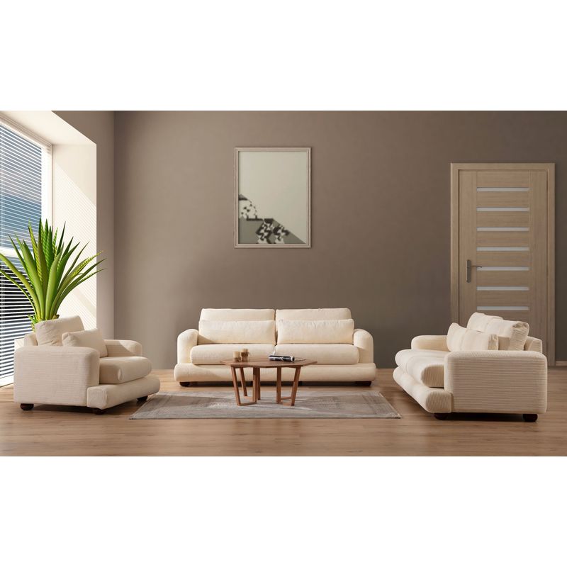 Casa si Gradina - Mobilier - Canapele si coltare - Canapele - Canapea 3 locuri, Hanah Home, lemn fag si pal, bej, 230x105x90 cm - Infinity.ro