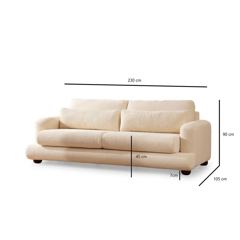 Casa si Gradina - Mobilier - Canapele si coltare - Canapele - Canapea 3 locuri, Hanah Home, lemn fag si pal, bej, 230x105x90 cm - Infinity.ro