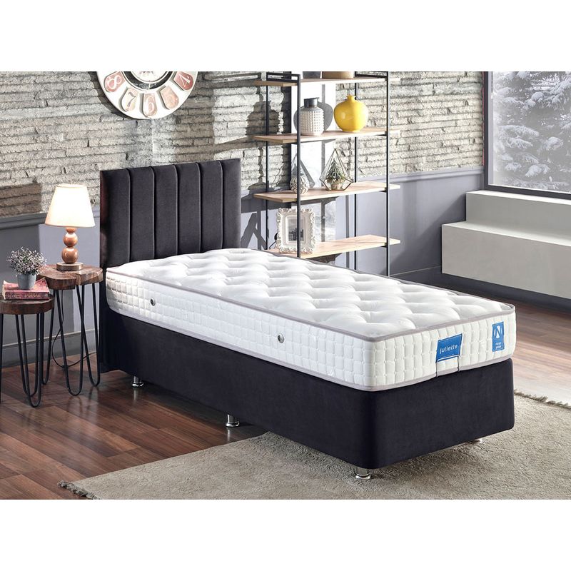 Casa si Gradina - Mobilier - Saltele si somiere - Somiere - Somiera cu tablie, Hanah Home, otel, stofa soho, negru, 120x200 cm - Infinity.ro