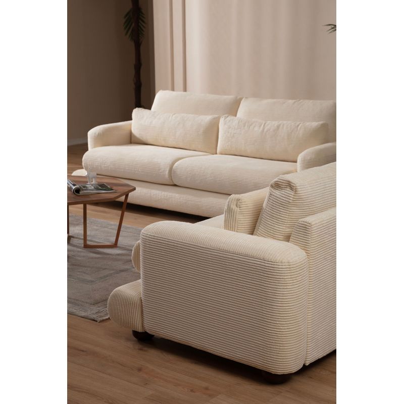 Casa si Gradina - Mobilier - Canapele si coltare - Canapele - Canapea 3 locuri, Hanah Home, lemn fag si pal, bej, 230x105x90 cm - Infinity.ro