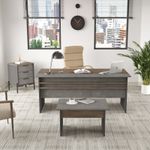 Casa si Gradina - Mobilier - Mese si birouri - Birouri - Set mobilier birou, Hanah Home, panou aglomerat melaminat, maro gri antracit, birou 180x75x89.5 cm, masa 80x46.3x60 cm, sertar 54x70x44.5 cm - Infinity.ro