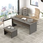 Casa si Gradina - Mobilier - Mese si birouri - Birouri - Set mobilier birou, Hanah Home, panou aglomerat melaminat, maro gri antracit, birou 180x75x89.5 cm, masa 80x46.3x60 cm, sertar 54x70x44.5 cm - Infinity.ro