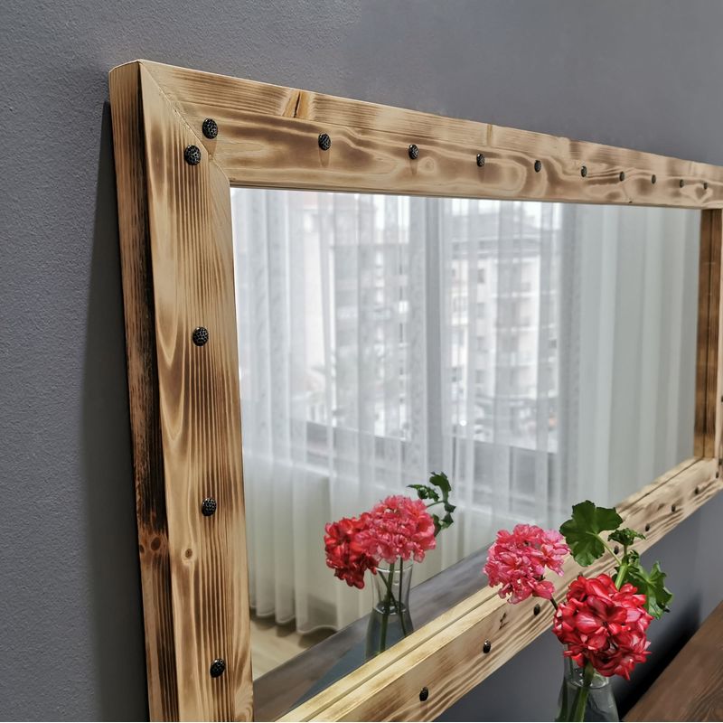 Casa si Gradina - Decoratiuni - Oglinzi - Oglinda, Hanah Home, lemn masiv de pin, nuc, 110x50 cm - Infinity.ro