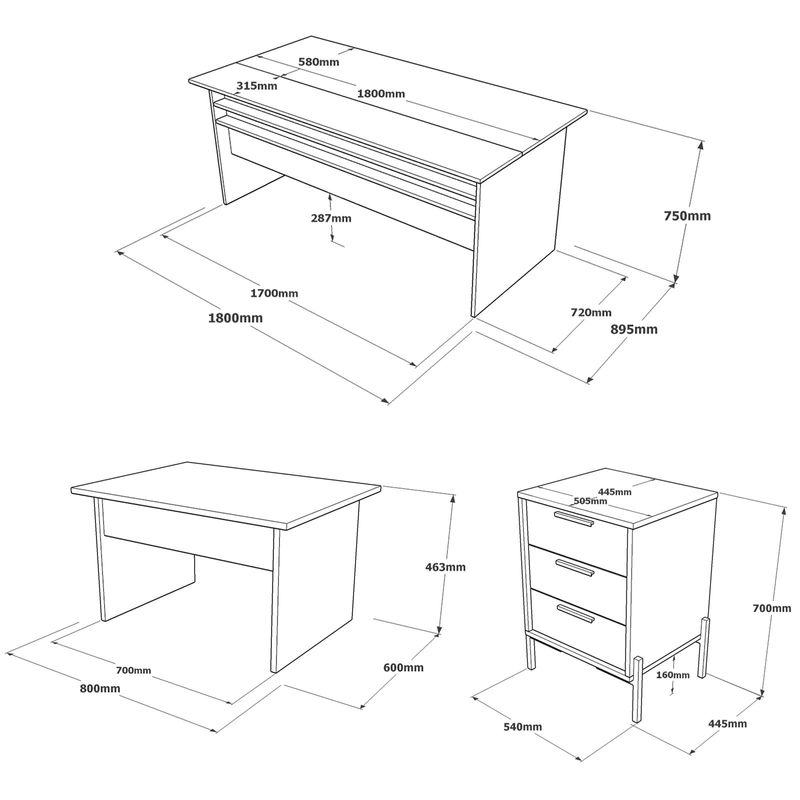 Casa si Gradina - Mobilier - Mese si birouri - Birouri - Set mobilier birou, Hanah Home, panou aglomerat melaminat, maro gri antracit, birou 180x75x89.5 cm, masa 80x46.3x60 cm, sertar 54x70x44.5 cm - Infinity.ro