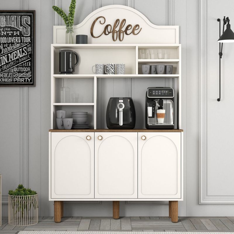 Casa si Gradina - Mobilier - Comode si corpuri - Corpuri bucatarie - Dulap bar de cafea, Hanah Home, pal melaminat, crem, 120x35x203 cm - Infinity.ro