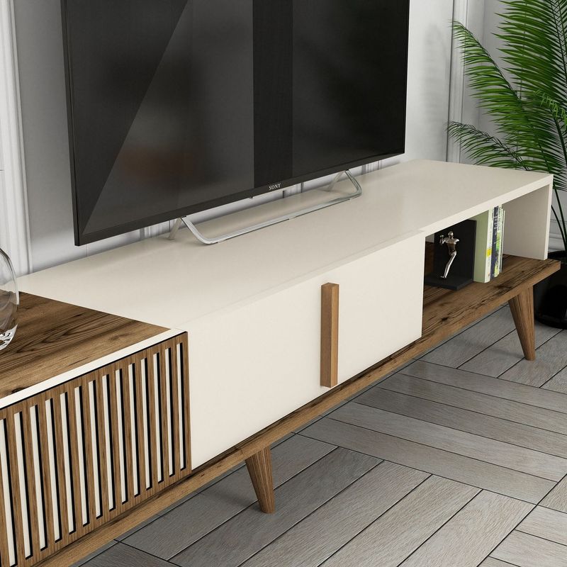 Casa si Gradina - Mobilier - Comode si corpuri - Comode - Comoda tv, Hanah Home, pal melaminat, nuc si crem, 180x40x35 cm - Infinity.ro