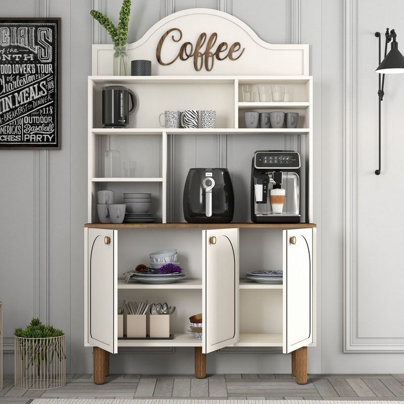 Casa si Gradina - Mobilier - Comode si corpuri - Corpuri bucatarie - Dulap bar de cafea, Hanah Home, pal melaminat, crem, 120x35x203 cm - Infinity.ro