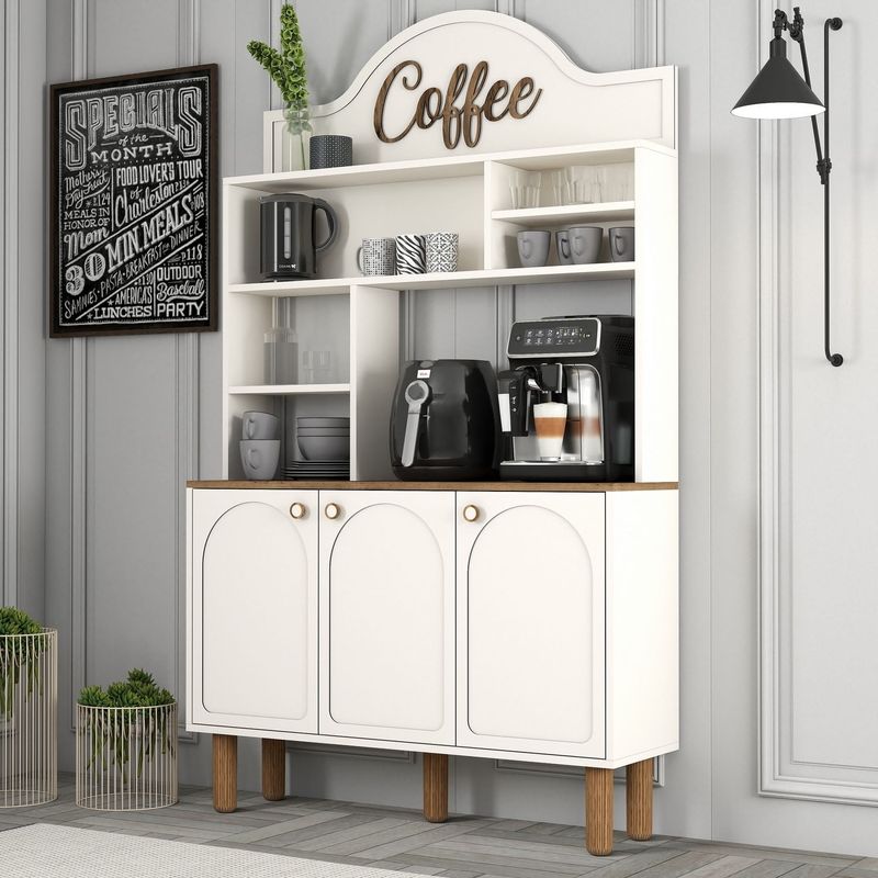Casa si Gradina - Mobilier - Comode si corpuri - Corpuri bucatarie - Dulap bar de cafea, Hanah Home, pal melaminat, crem, 120x35x203 cm - Infinity.ro