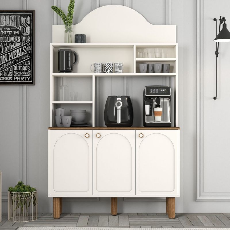 Casa si Gradina - Mobilier - Comode si corpuri - Corpuri bucatarie - Dulap bar de cafea, Hanah Home, pal melaminat, crem, 120x35x203 cm - Infinity.ro