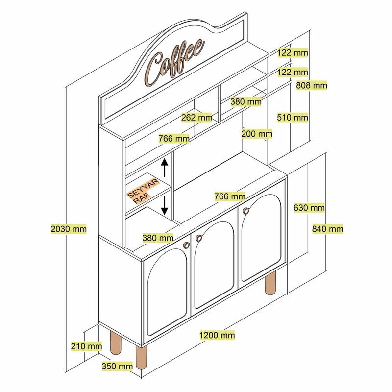 Casa si Gradina - Mobilier - Comode si corpuri - Corpuri bucatarie - Dulap bar de cafea, Hanah Home, pal melaminat, crem, 120x35x203 cm - Infinity.ro