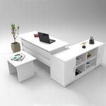 Casa si Gradina - Mobilier - Mese si birouri - Birouri - Set mobilier birou, Hanah Home, pal melaminat, alb, birou 140x60x73.8 cm, masa cafea 60x50x46.3 cm, consola 139.8x46.3x61.8 cm - Infinity.ro