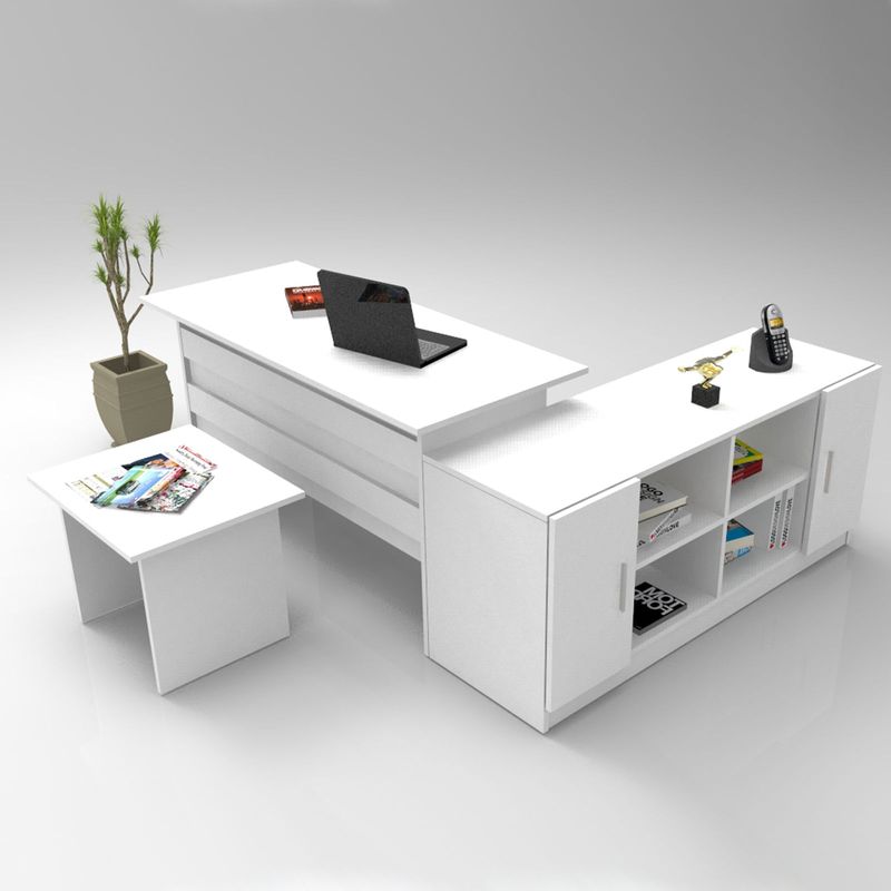 Casa si Gradina - Mobilier - Mese si birouri - Birouri - Set mobilier birou, Hanah Home, pal melaminat, alb, birou 140x60x73.8 cm, masa cafea 60x50x46.3 cm, consola 139.8x46.3x61.8 cm - Infinity.ro