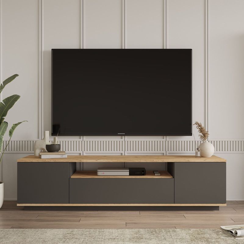 Casa si Gradina - Mobilier - Comode si corpuri - Comode - Comoda tv, Hanah Home, pal melaminat, pin atlantic si antracit, 180x44.5x44.6 cm - Infinity.ro