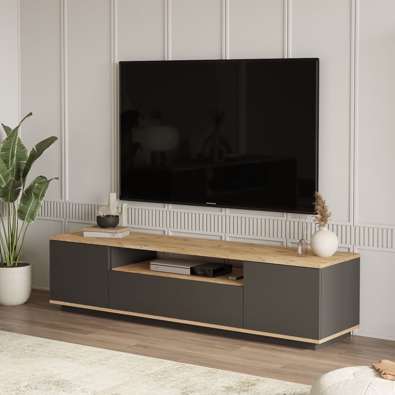 Casa si Gradina - Mobilier - Comode si corpuri - Comode - Comoda tv, Hanah Home, pal melaminat, pin atlantic si antracit, 180x44.5x44.6 cm - Infinity.ro