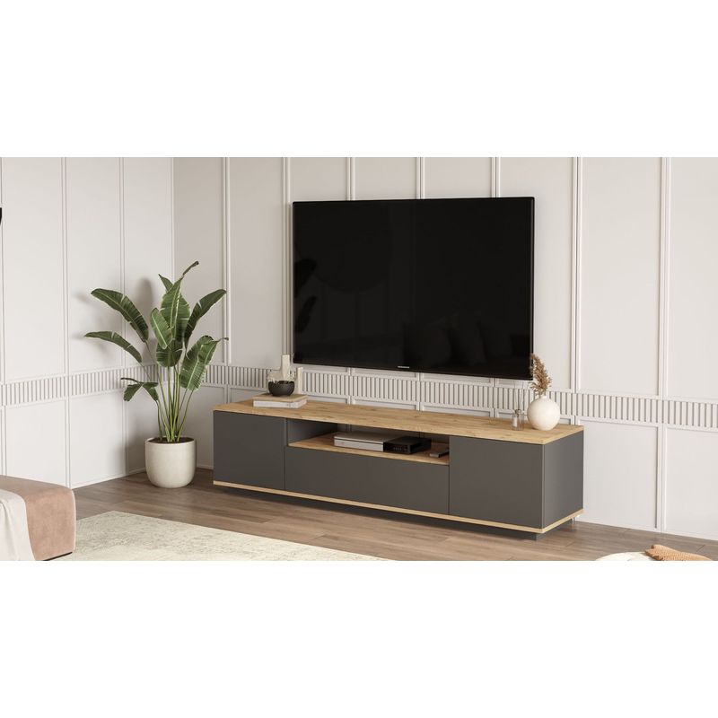 Casa si Gradina - Mobilier - Comode si corpuri - Comode - Comoda tv, Hanah Home, pal melaminat, pin atlantic si antracit, 180x44.5x44.6 cm - Infinity.ro