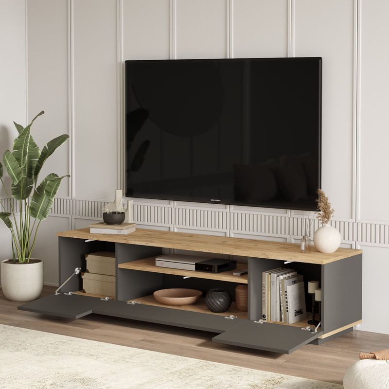 Casa si Gradina - Mobilier - Comode si corpuri - Comode - Comoda tv, Hanah Home, pal melaminat, pin atlantic si antracit, 180x44.5x44.6 cm - Infinity.ro