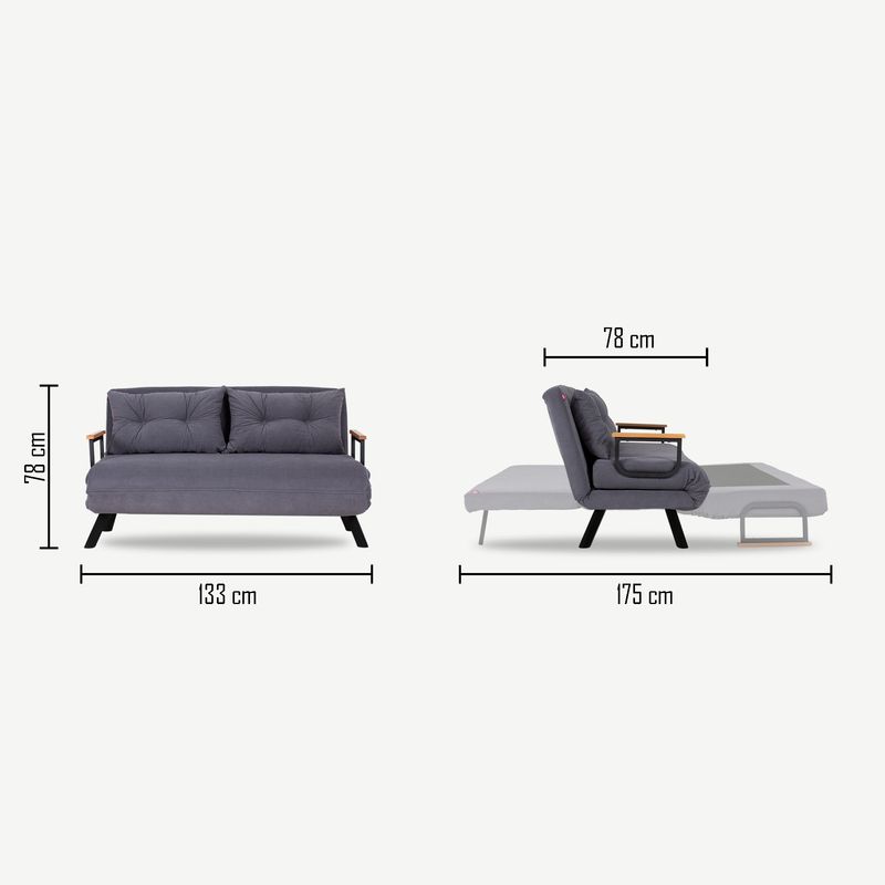Casa si Gradina - Mobilier - Canapele si coltare - Canapele - Canapea extensibila, Hanah Home, metal, gri, 175x133 cm - Infinity.ro