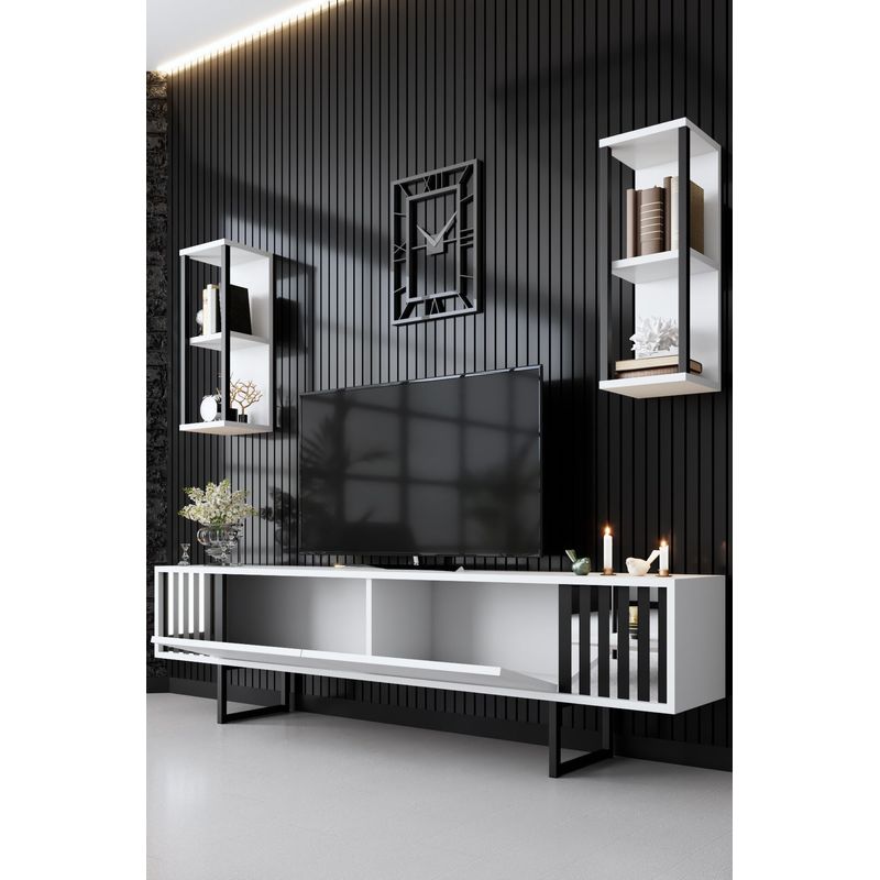 Casa si Gradina - Mobilier - Comode si corpuri - Comode - Comoda tv, Hanah Home, pal melaminat, alb negru, 180x30x48 cm, 618BLY1143 - Infinity.ro