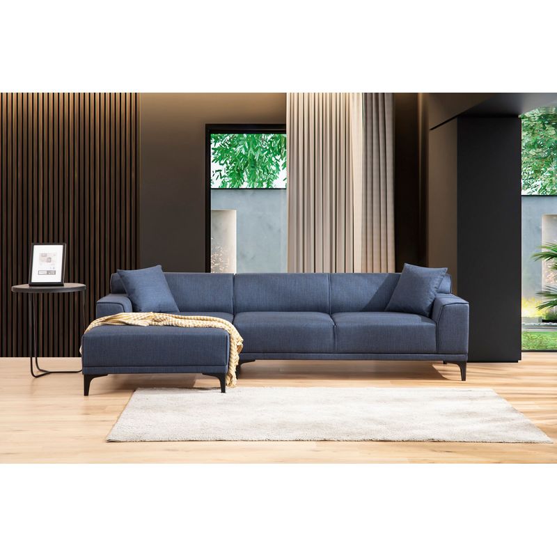 Casa si Gradina - Mobilier - Canapele si coltare - Coltare - Coltar, Hanah Home, lemn fag si pal, albastru, 145x250x77 cm - Infinity.ro