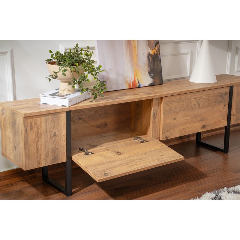 Casa si Gradina - Mobilier - Comode si corpuri - Comode - Comoda tv, Hanah Home, pal melaminat, pin atlantic si negru, 180x45x30 cm - Infinity.ro